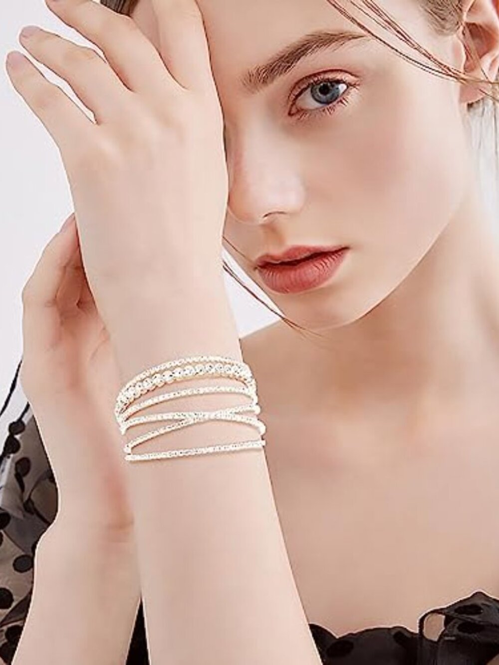 Bracelet for Women Silver Multilayer Cuff Bracelet Crystal Bridal